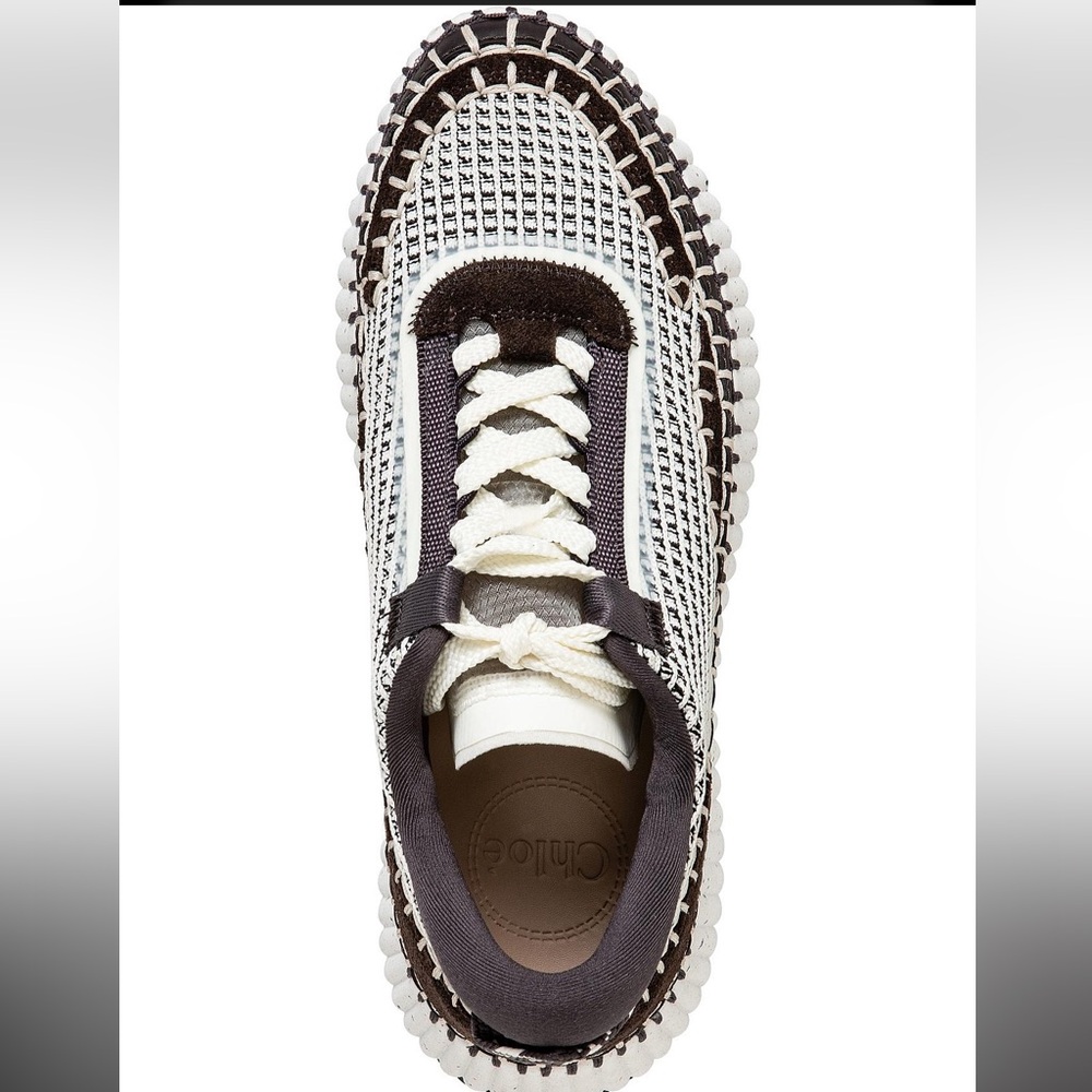 Chloe Nama Woven Stitch-Trim Platform Sneaker Size 38 White Black & Brown NIB - Picture 6 of 17